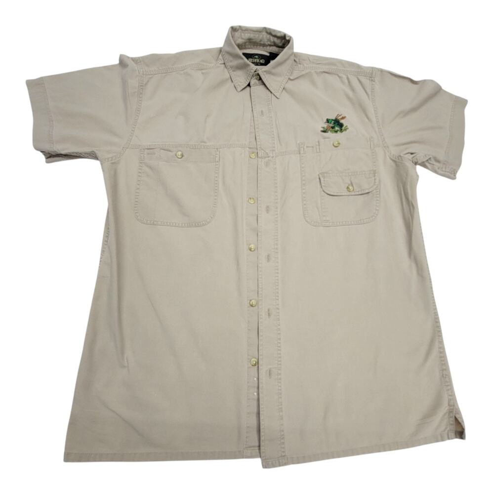 RedHead Mens Medium Khaki Embroidered Bass Fish Short Sleeve Fishing Shirt